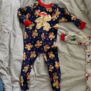 Bundle of 3 fleece footie jammies, 2 Xmas, one reg